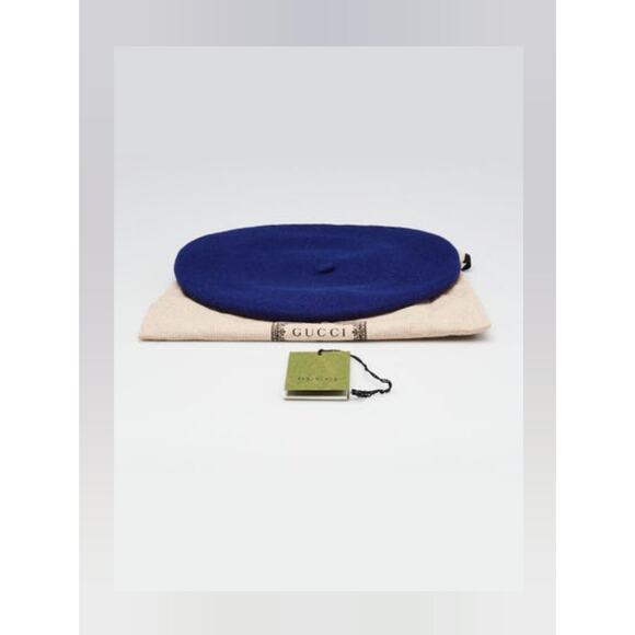 Gucci Blue GG logo charm Wool Beret M sz main image 10